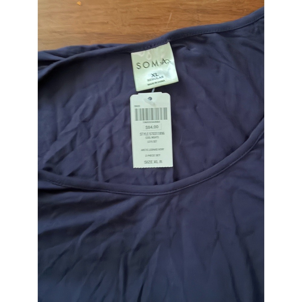 NWT Soma Women's Cool Nights Navy Blue Long Sleeve Top And Print Bottoms Sz XL - Picture 2 of 10